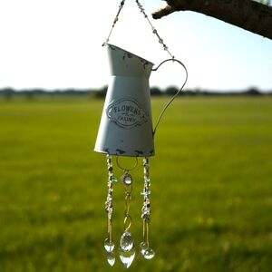 Hand Crafted Sun Sweeper - White Tin Vase W spoons, glass Beads